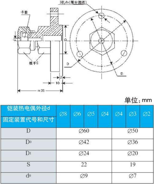 化工用熱電偶法蘭安裝尺寸圖